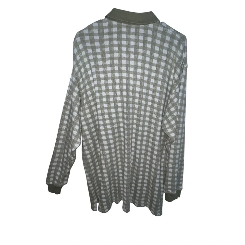 Vintage Chaps By Ralph Lauren‎ Men's Green Gingham Long Sleeve Polo Shirt Large